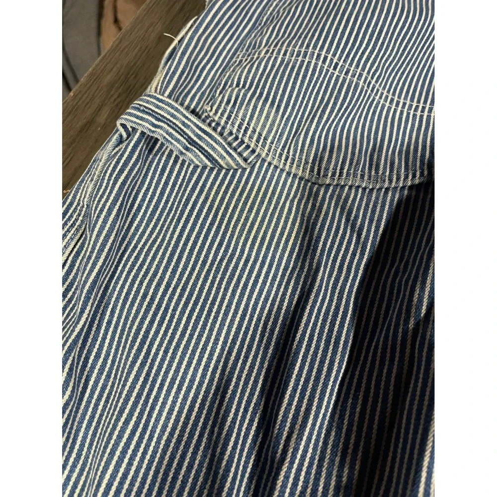 Round House Railroad Blue Hickory Stripe Denim Bib Overalls Workwear Vintage